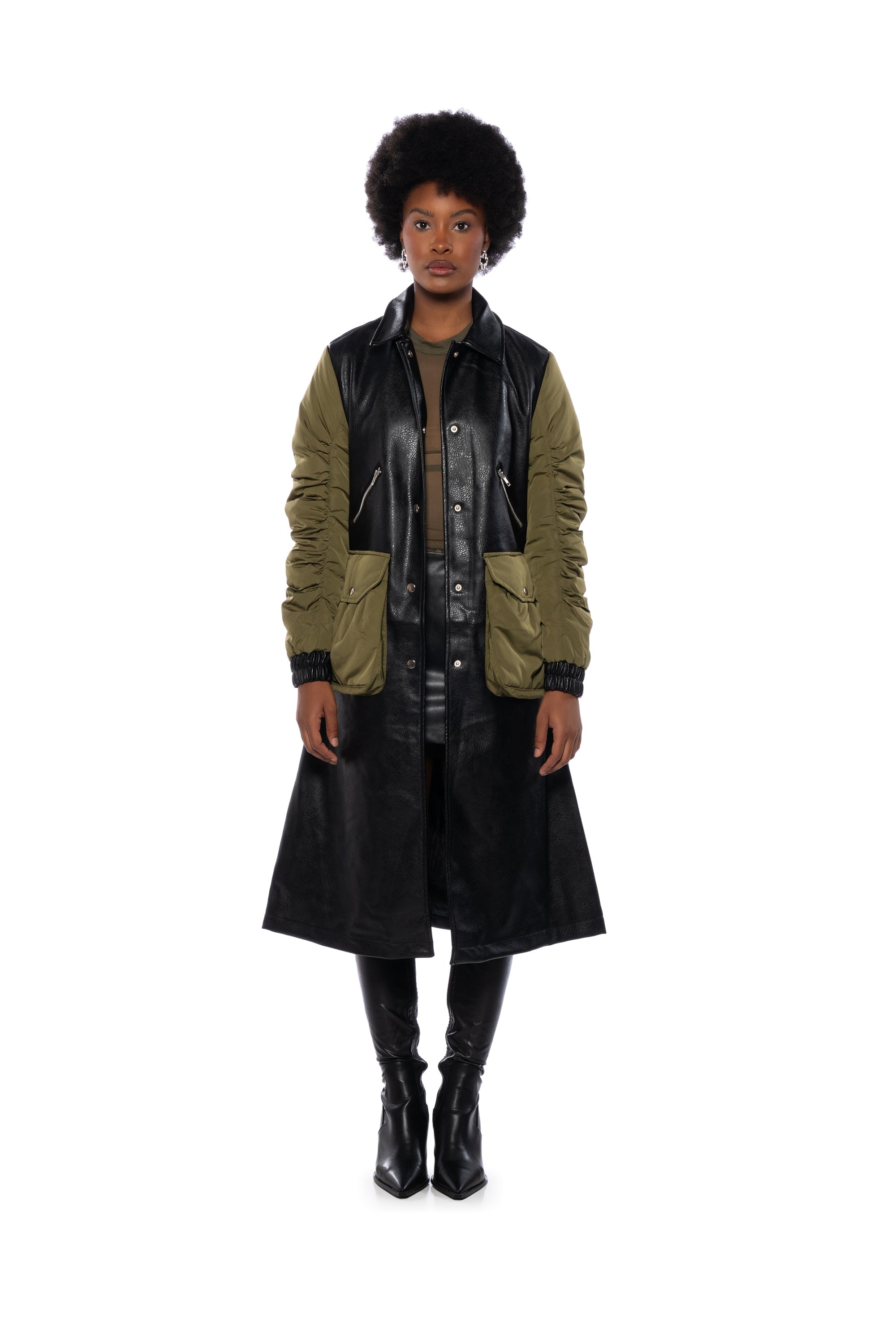 HYBRID MOTO PLEATHER TRENCH