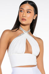 I CAN SHOW YOU THE WORLD RHINESTONE MESH HALTER CROP TOP