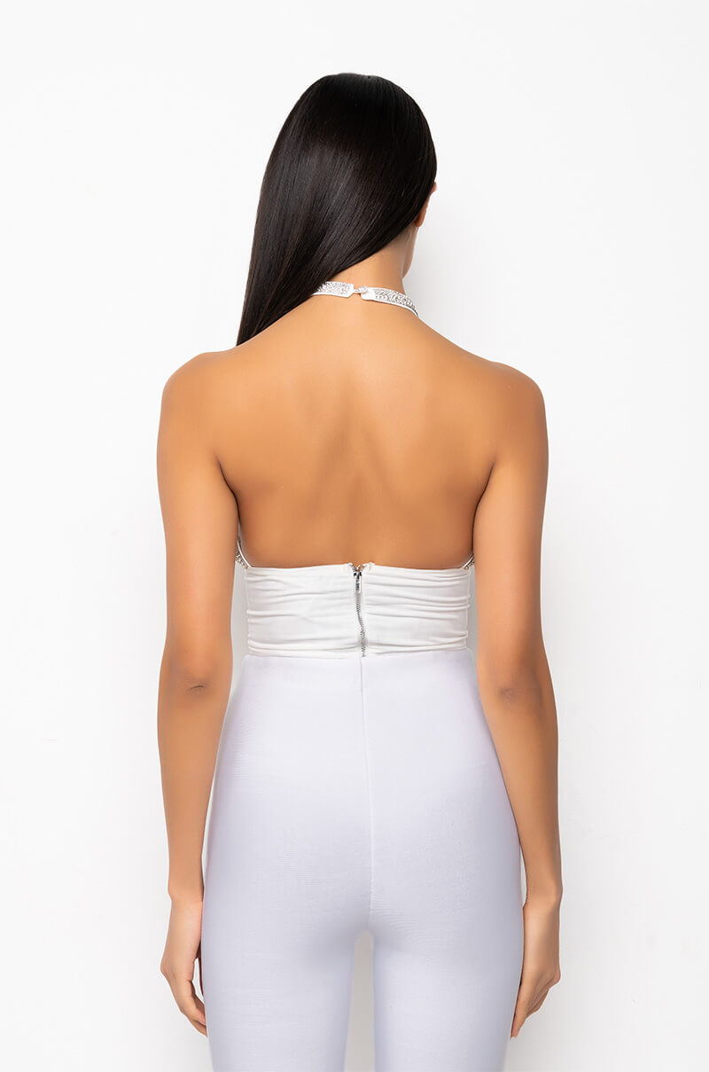 I CAN SHOW YOU THE WORLD RHINESTONE MESH HALTER CROP TOP