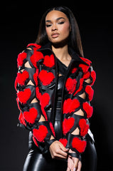 I HEART YOU FUR BOMBER JACKET WITH PU