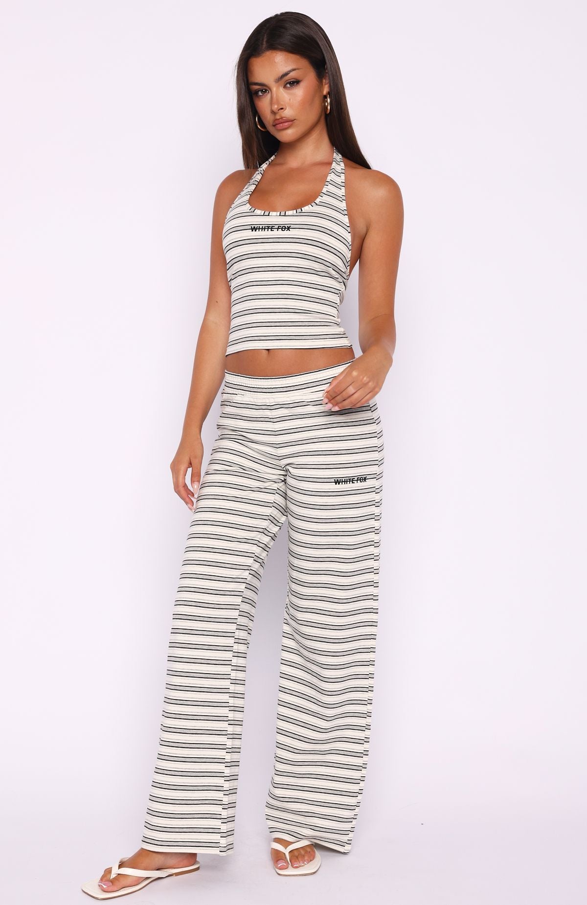 Looking Back Halter Top White Stripe