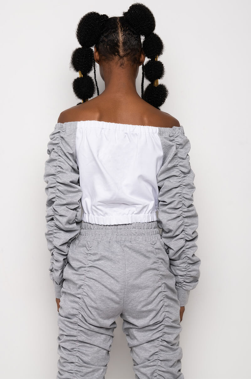 ICONIC OFF THE SHOULDER RUCHED SWEATSHIRT