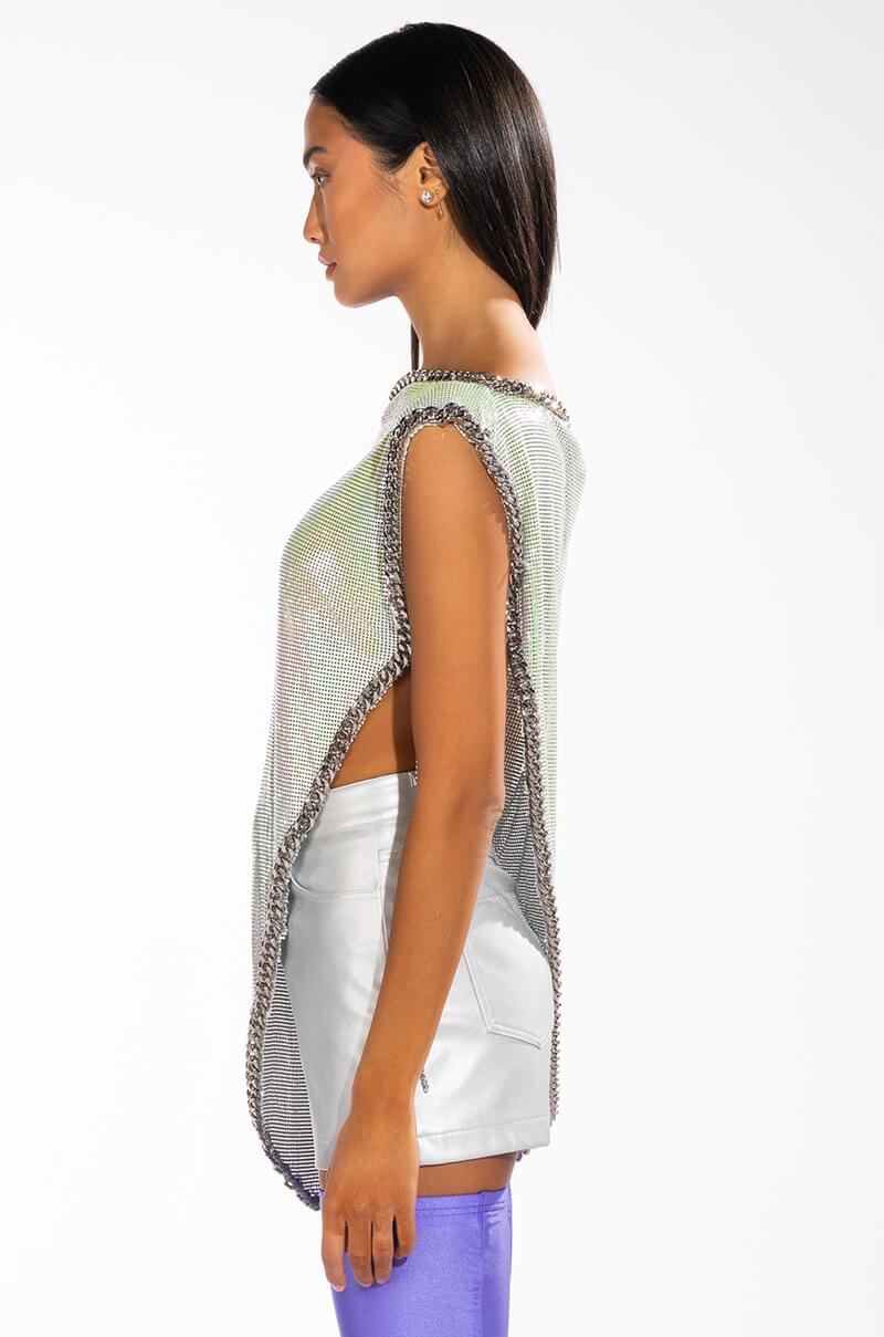 ICY SHORT SLEEVE ASYMMETRICAL CHAINMAIL BLOUSE