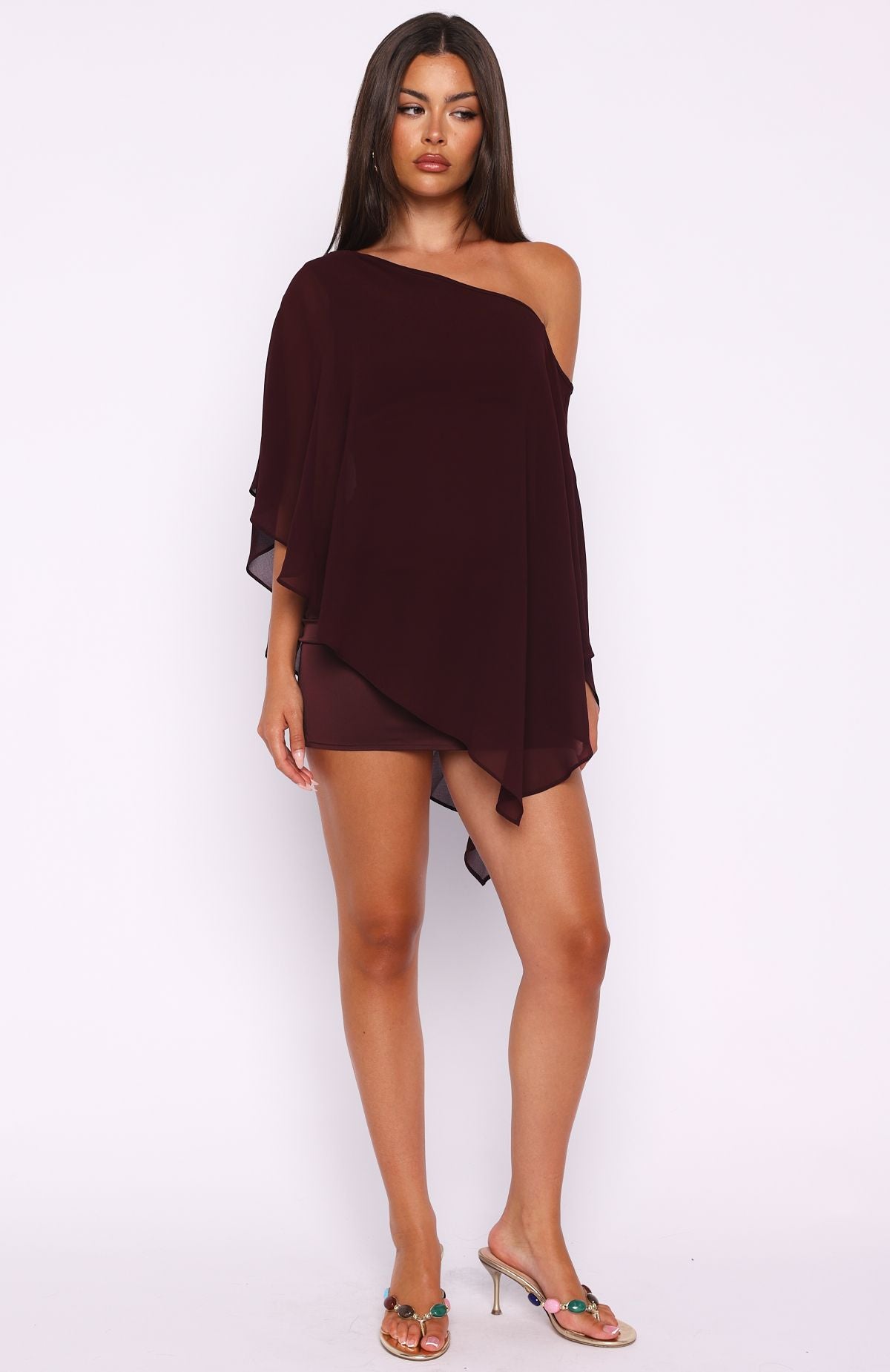 Just For Tonight One Shoulder Mini Dress Burgundy