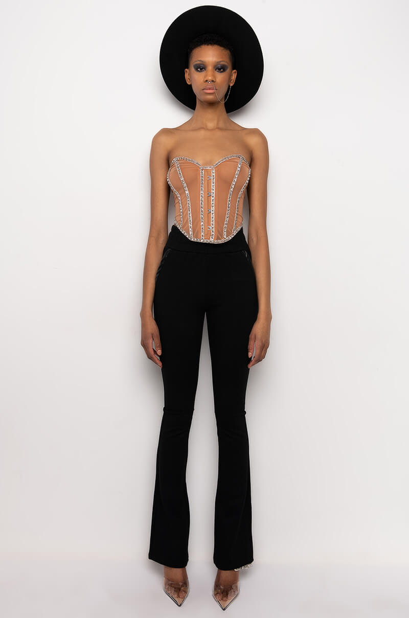 I'M LEGIT RHINESTONE TRIM MESH CORSET