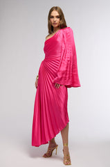 IM THAT GIRL SATIN MIDI DRESS IN NEON PINK
