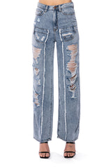 IMPACT ON YOU DISTRESSED WIDE LEG HIGH RISE JEANS