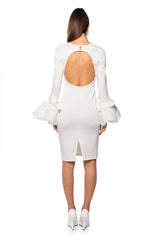IN BLOOM EXAGGERATED CUFF LONG SLEEVE MIDI DRESS IN WHITE