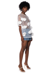IN BLOOM FLORAL APPLIQUE MESH T SHIRT