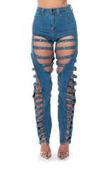 IN LOVE WITH THE DEVIL CUT OUT DETAILED JEANS