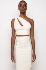 IN MY BAG ONE SHOULDER MESH DETAIL BANDAGE TANK