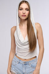 IN THE NAME OF LOVE HOODED RHINESTONE TOP IN WHITE