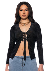 INGRID RUFFLED COLLAR TIE FRONT BLOUSE