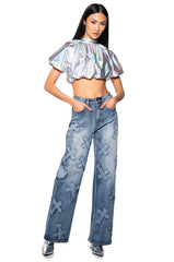 INTERSTELLAR CROPPED METALLIC MOCK NECK TOP