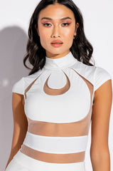 SAYLOR MESH INSERT MOCK NECK SHORT SLEEVE BODYSUIT