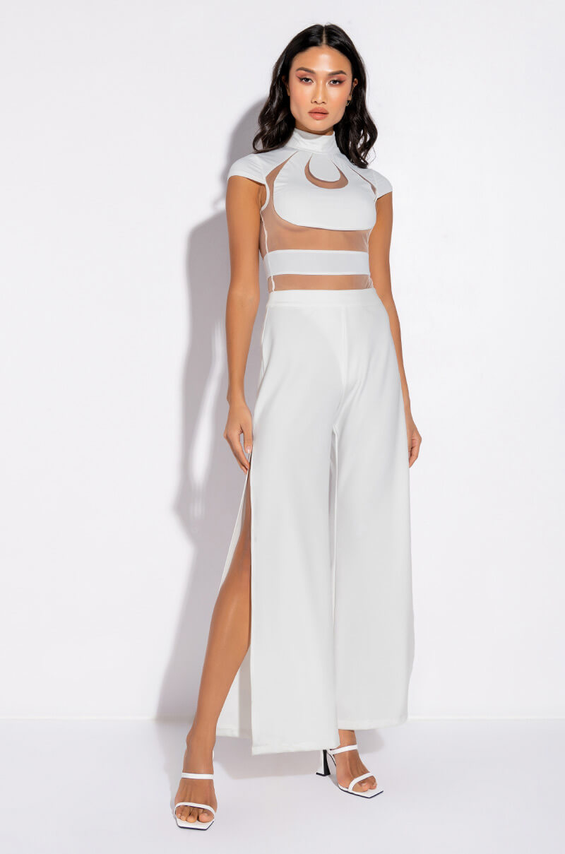 SAYLOR MESH INSERT MOCK NECK SHORT SLEEVE BODYSUIT