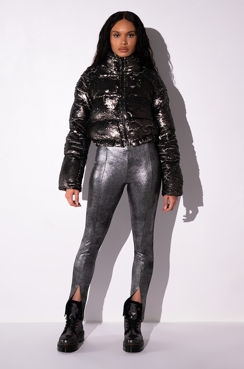INTO THE NIGHT METALLIC SPLIT HEM PANT