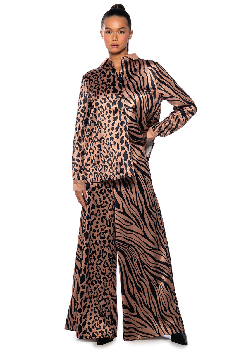 INTO THE NIGHT WIDE LEG PULL ON PANT IN BROWN MULTI
