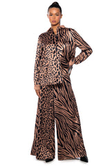 INTO THE NIGHT WIDE LEG PULL ON PANT IN BROWN MULTI