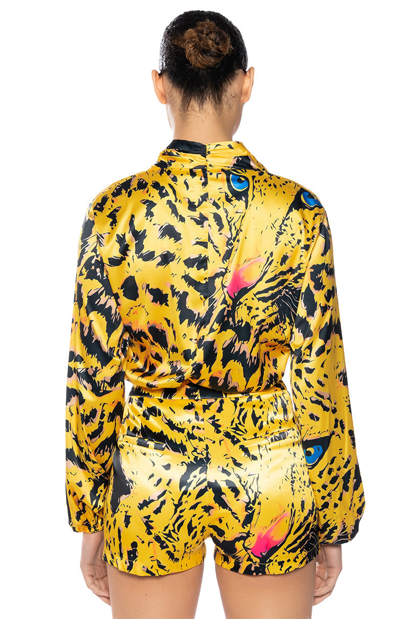 INTO THE WILD PRINTED SATIN BODYSUIT
