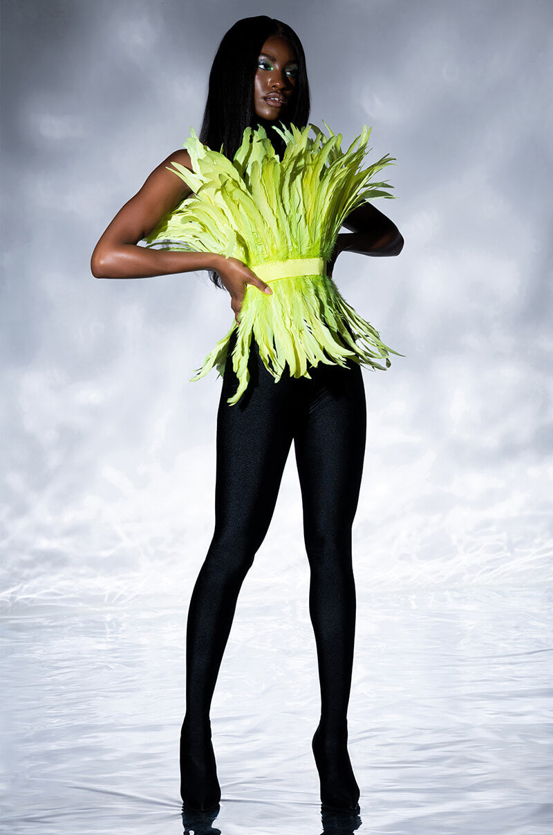 ISLA STATEMENT STRAPLESS FEATHER TOP