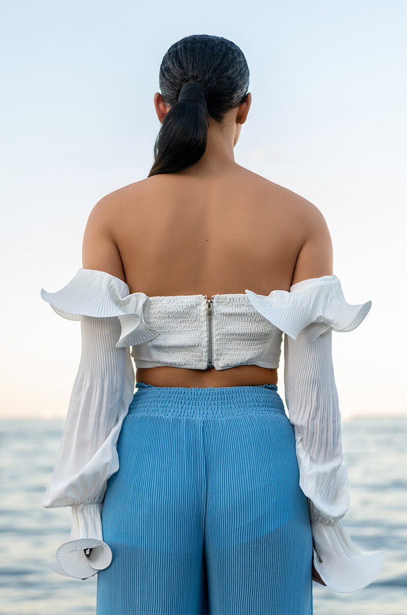 ISN'T SHE LOVELY CROPPED LONG SLEEVE RUFFLE DETAIL BLOUSE