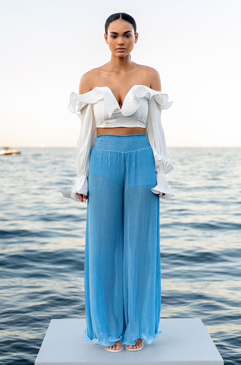 ISN'T SHE LOVELY CROPPED LONG SLEEVE RUFFLE DETAIL BLOUSE