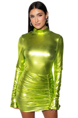 IT GIRL METALLIC MINI DRESS IN GREEN