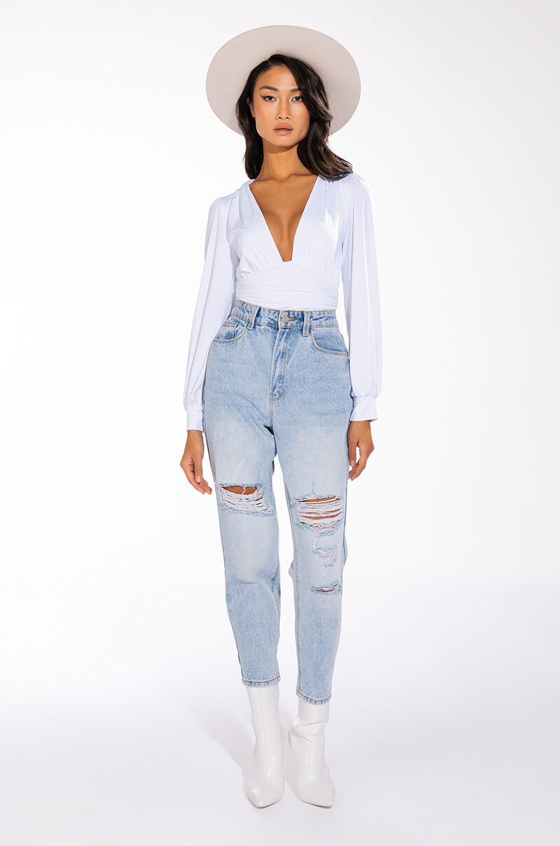 ITS GETTING LATE LONG SLEEVE VNECK CHEEKY BODYSUIT