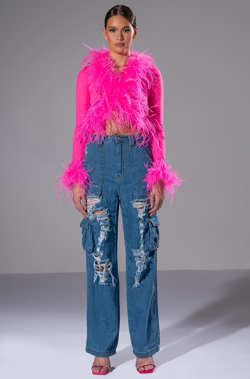 IVY DISTRESSED CARGO HIGH WAISTED JEANS