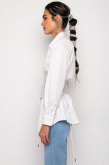 IVY RHINESTONE CORSET BUTTON DOWN BLOUSE