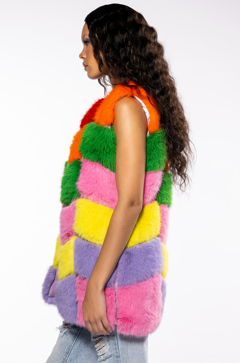 JAYLEY BRAND FAUX FUR RAINBOW VEST