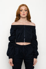 CARINA OFF THE SHOULDER CROP ZIP UP