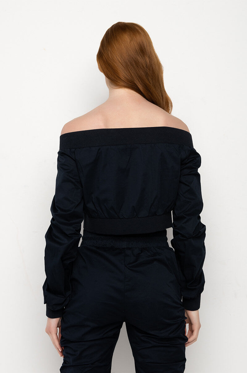CARINA OFF THE SHOULDER CROP ZIP UP