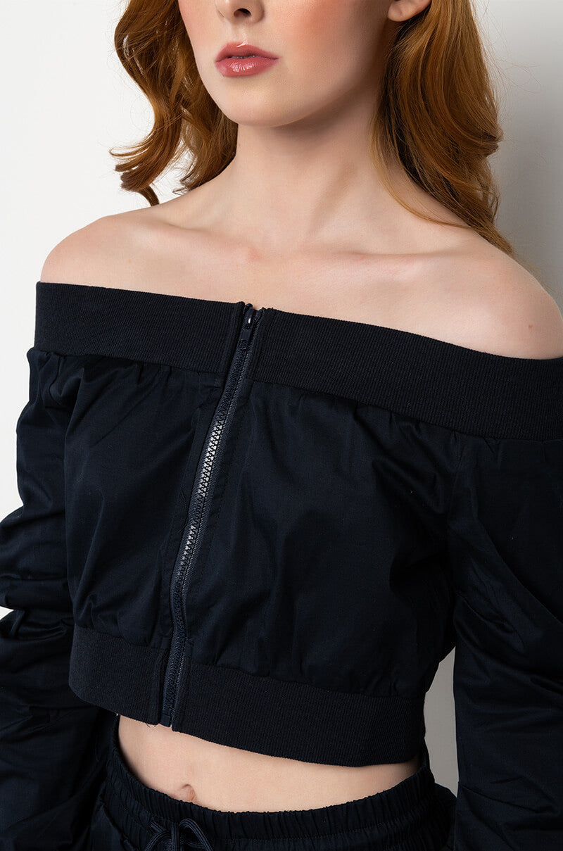 CARINA OFF THE SHOULDER CROP ZIP UP