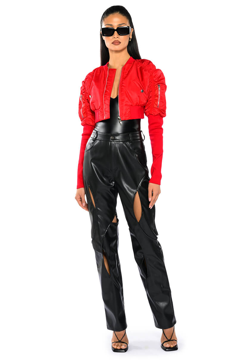 JUMP AROUND RELAXED CUTOUT FAUX LEATHER PANT