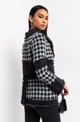 JUST GIMME THE LIGHT HOUNDSTOOTH PUFFER COAT