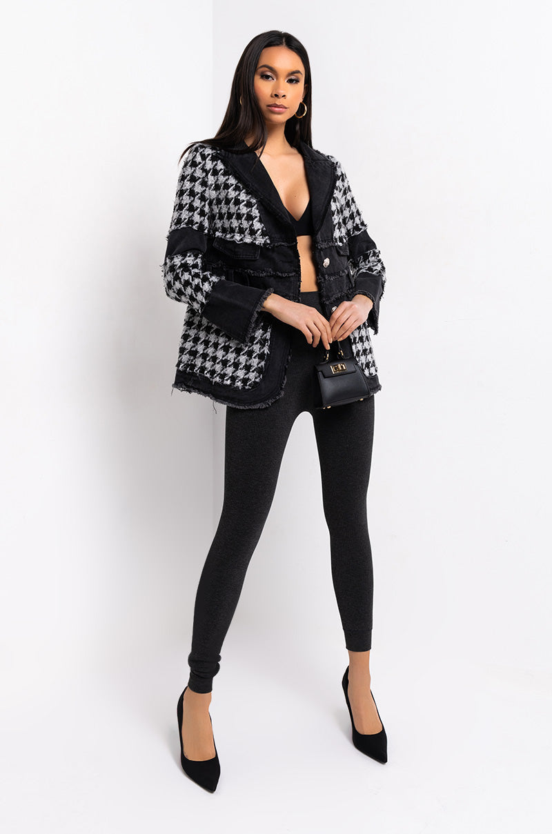 JUST GIMME THE LIGHT HOUNDSTOOTH PUFFER COAT