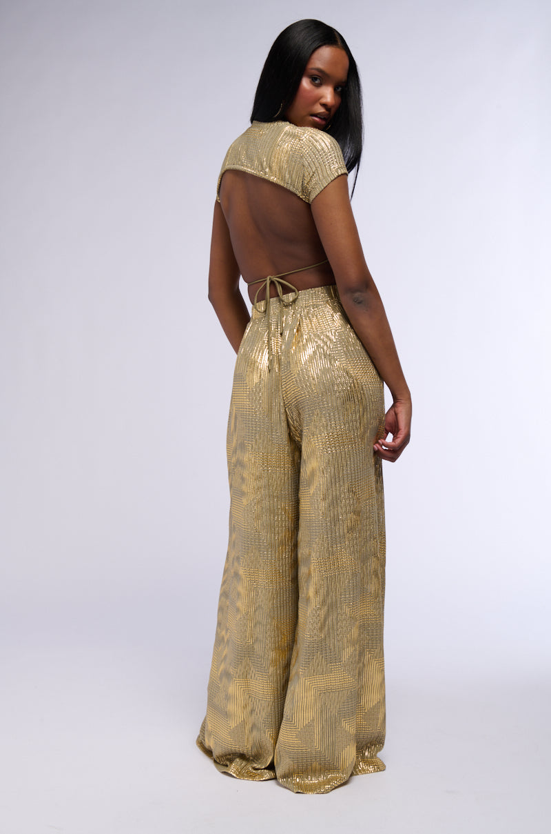 JUST LIKE MAGIC METALLIC KNIT OPEN BACK TOP IN GREEN MULTI