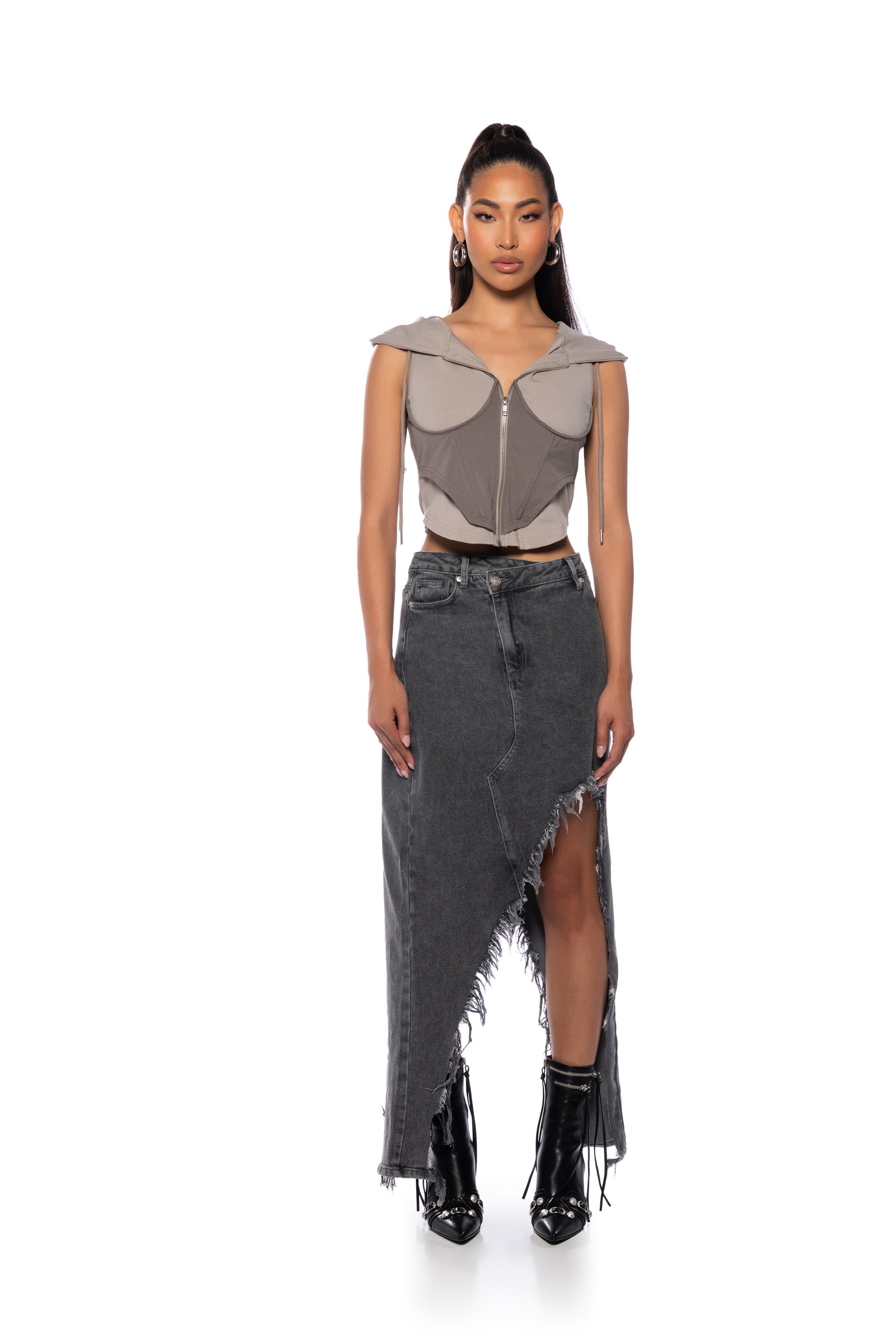 JUST WANNA DANCE HIGH LOW DENIM SKIRT