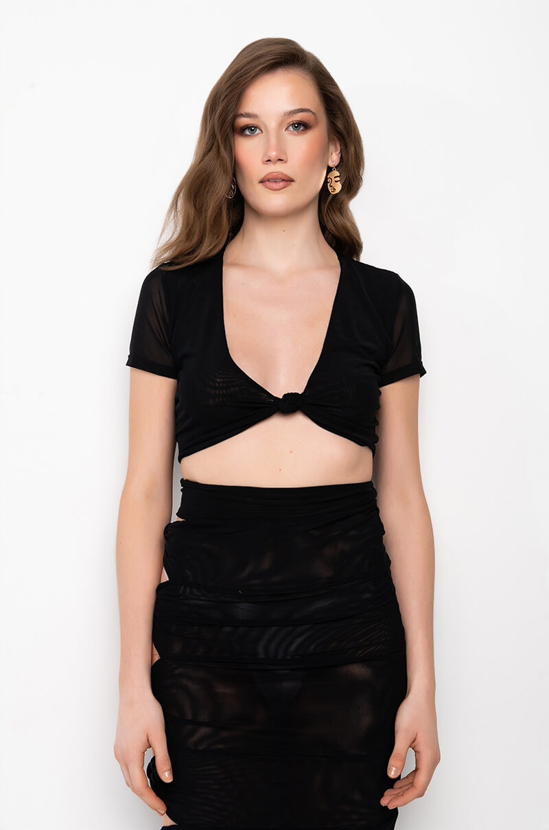 KAILUA KNOTTED MESH SHORT SLEEVE CROP TOP