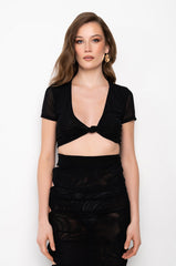 KAILUA KNOTTED MESH SHORT SLEEVE CROP TOP