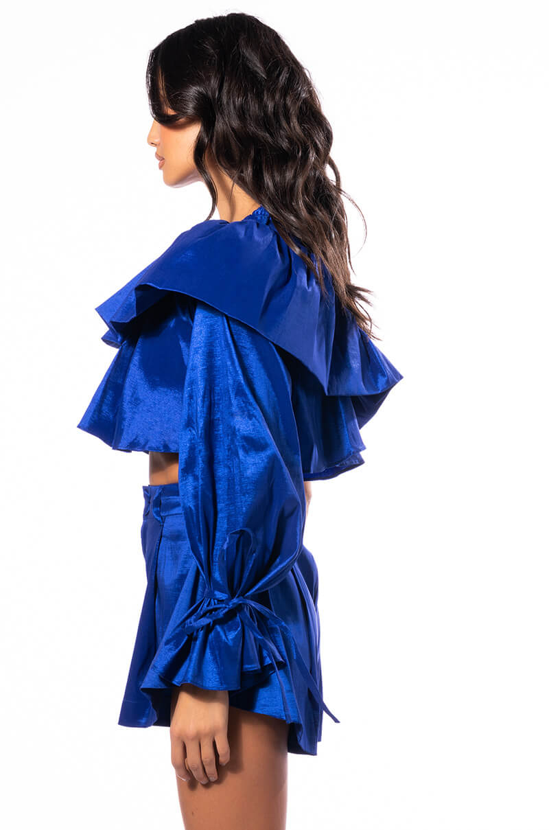 KAMILA ONE SHOULDER STRETCH TAFFETA CROPPED BLOUSE