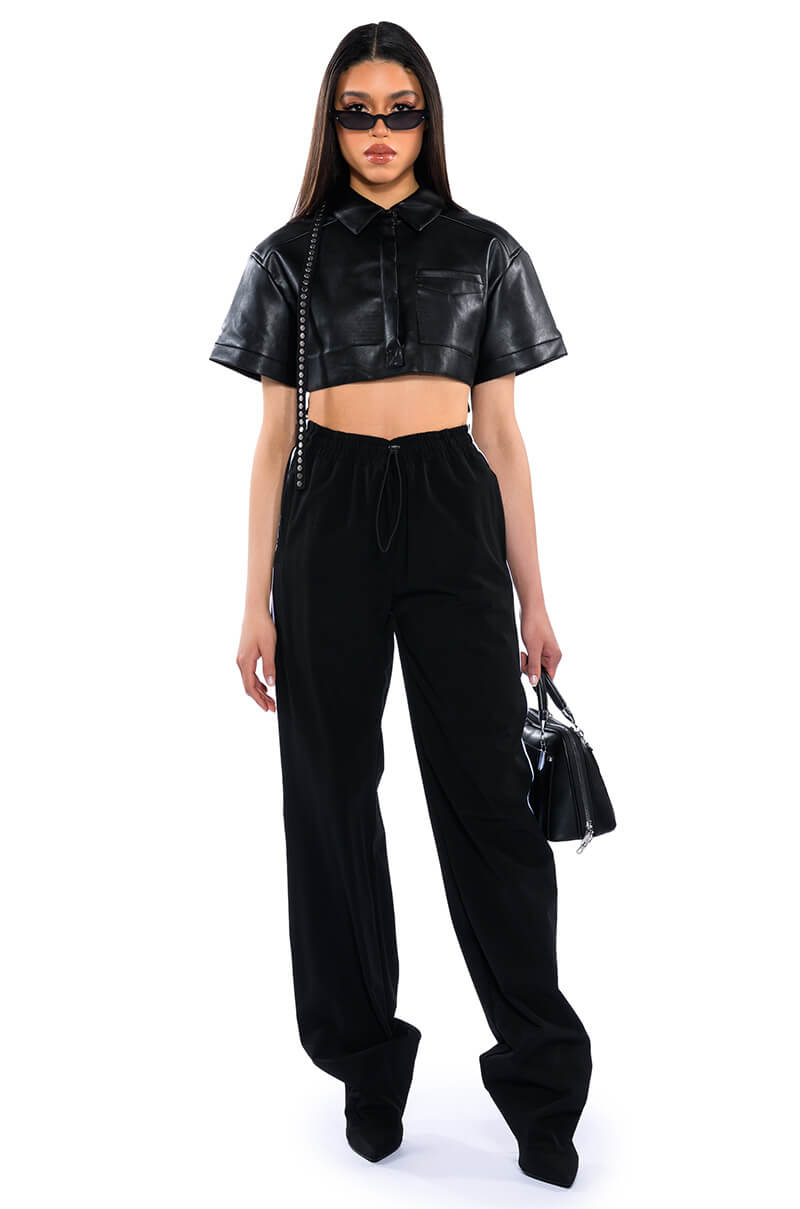 KATYA ULTRA CROPPED FAUX LEATHER BLAZER