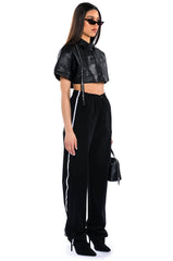 KATYA ULTRA CROPPED FAUX LEATHER BLAZER