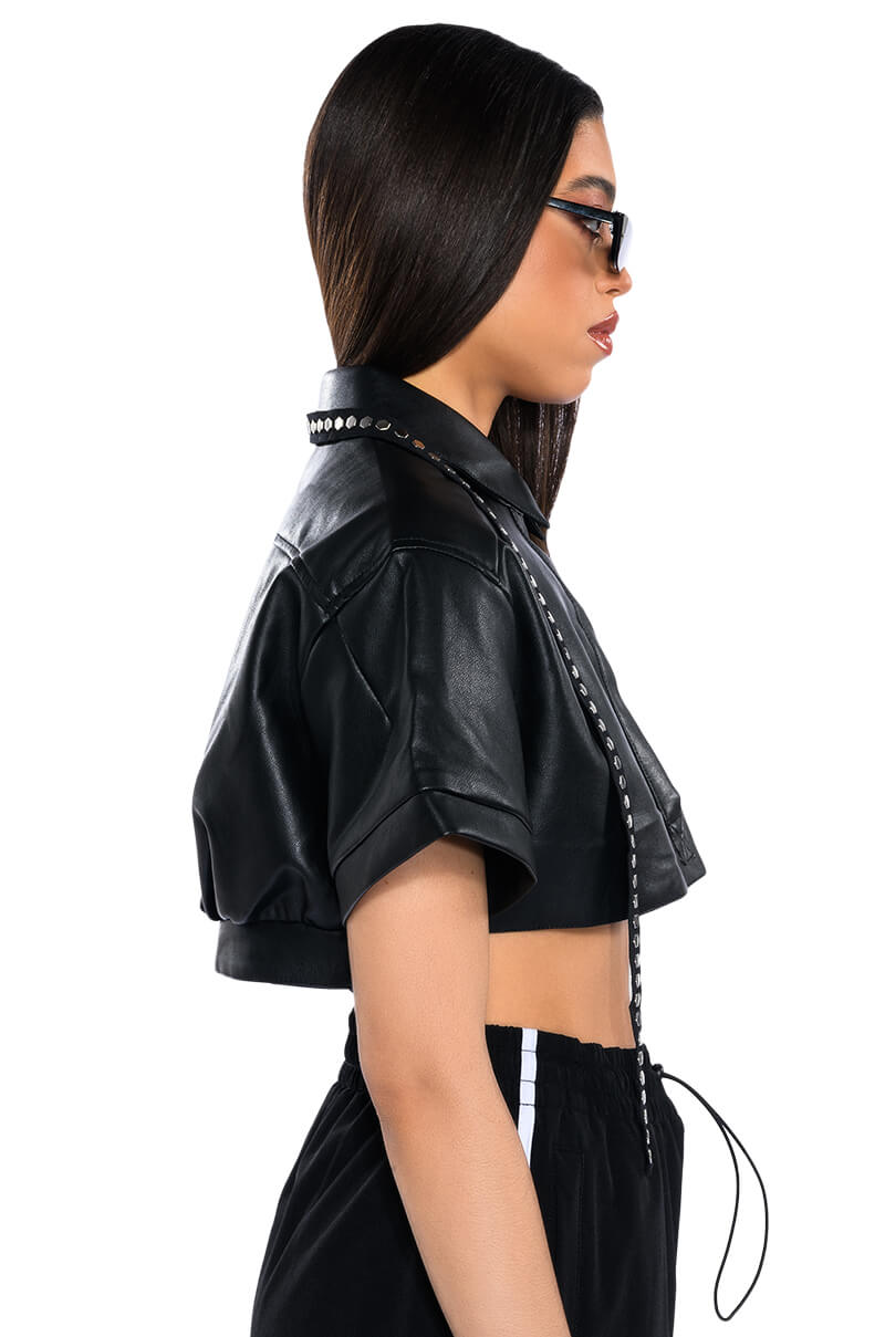 KATYA ULTRA CROPPED FAUX LEATHER BLAZER