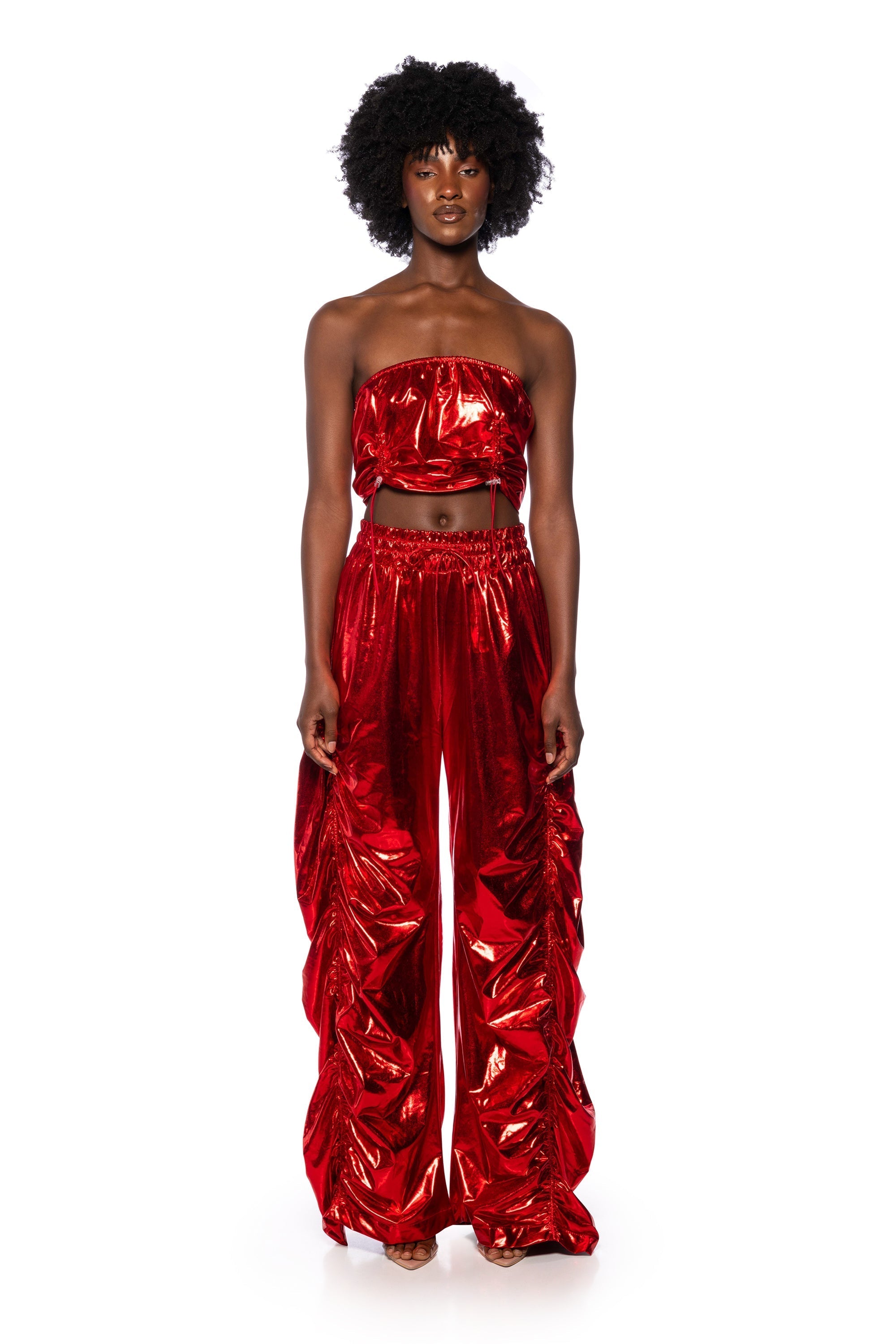 KEEP BREATHIN METALLIC PU TUBE TOP PANT SET