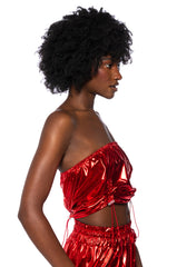 KEEP BREATHIN METALLIC PU TUBE TOP PANT SET
