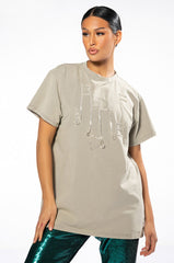 KEEP EM GUESSING RHINESTONE EMBELLISHED TSHIRT