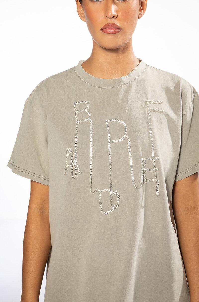 KEEP EM GUESSING RHINESTONE EMBELLISHED TSHIRT